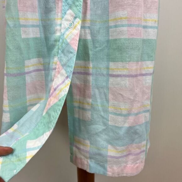 Vintage Granny Coffee Time Plaid Nightgown Long Puff  Short Sleeve Size S / M - Picture 4 of 12